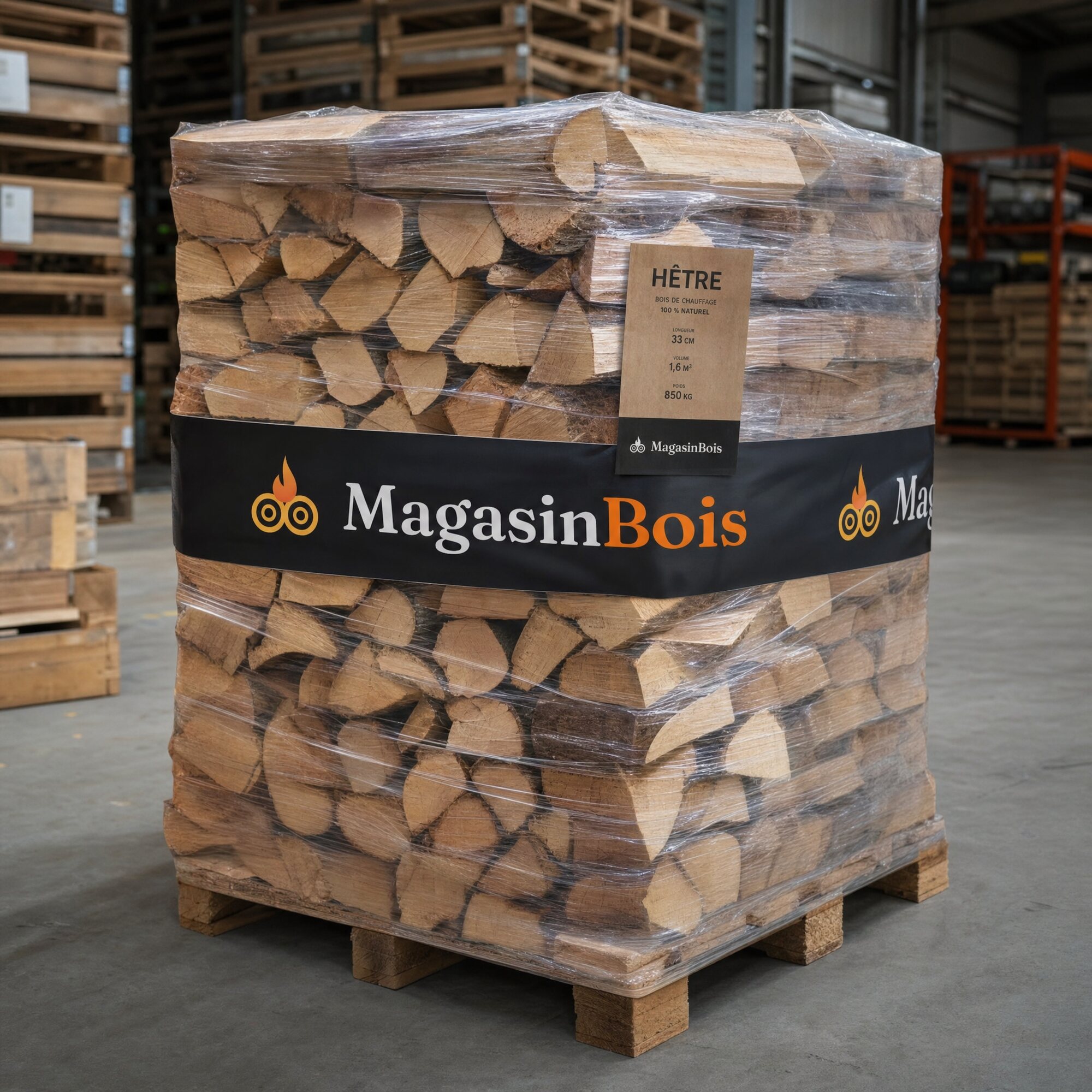 Palette filmée avec la bande Magasin Bois