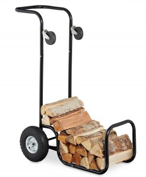 Chariot à Bois 2 en 1 - Panier à Buches avec Roues en Acier